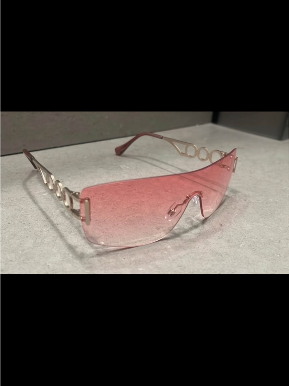 Pink Rimless Shield Sunglasses - Picture 2 of 6